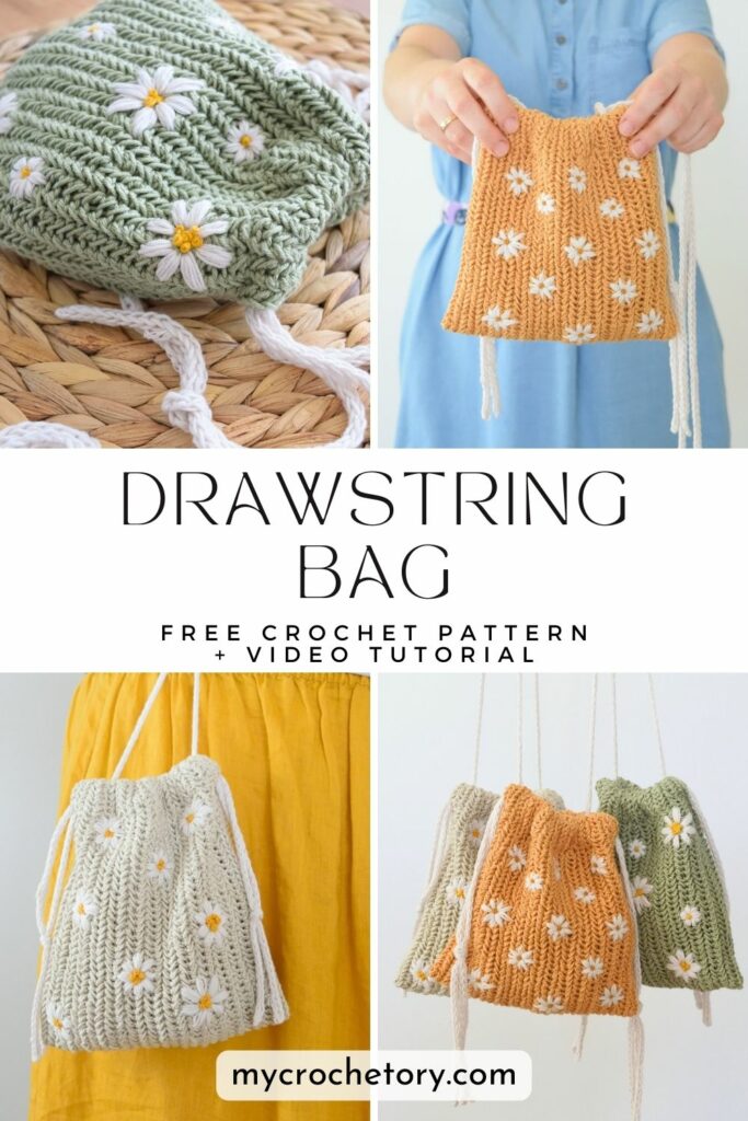 Free crochet drawstring bag pattern with video tutorial