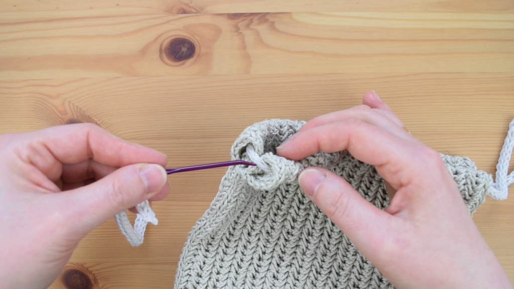 Securing the I-cord in crochet drawstring bag pattern