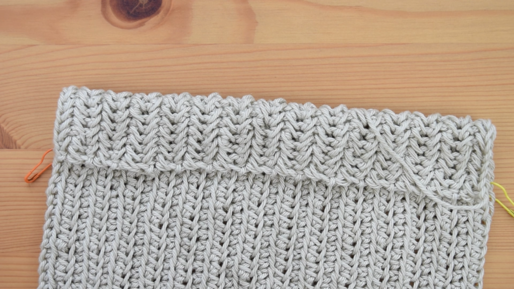 Creating the fold and casing in crochet drawstring bag pattern