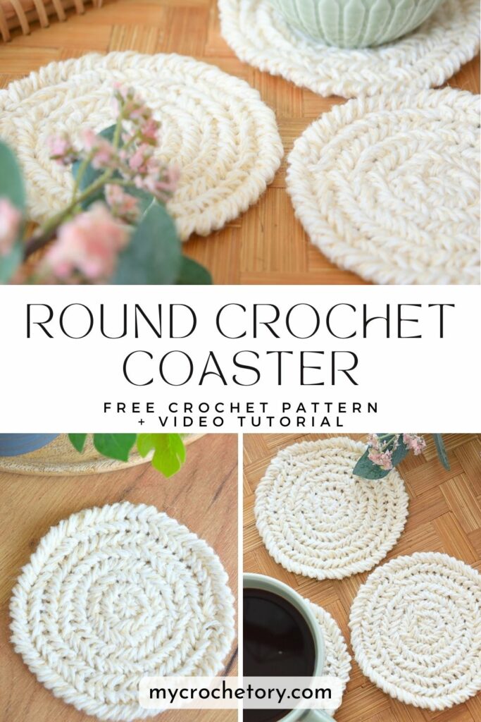 Discover the free round crochet coaster pattern with a video tutorial, featuring a modern herringbone stitch design.