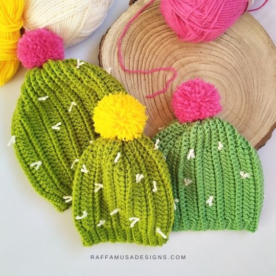 Bright green crochet hats with pom-poms, showing creative infant crochet hat patterns.