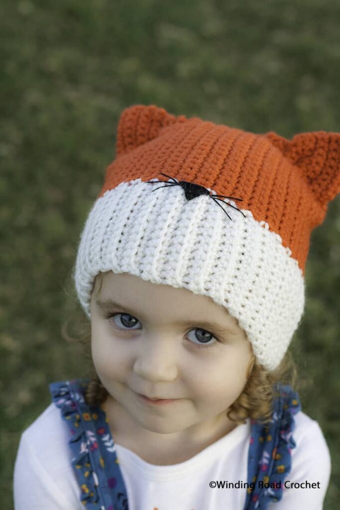 Adorable fox hat design showcasing infant crochet hat patterns that are fun and stylish.