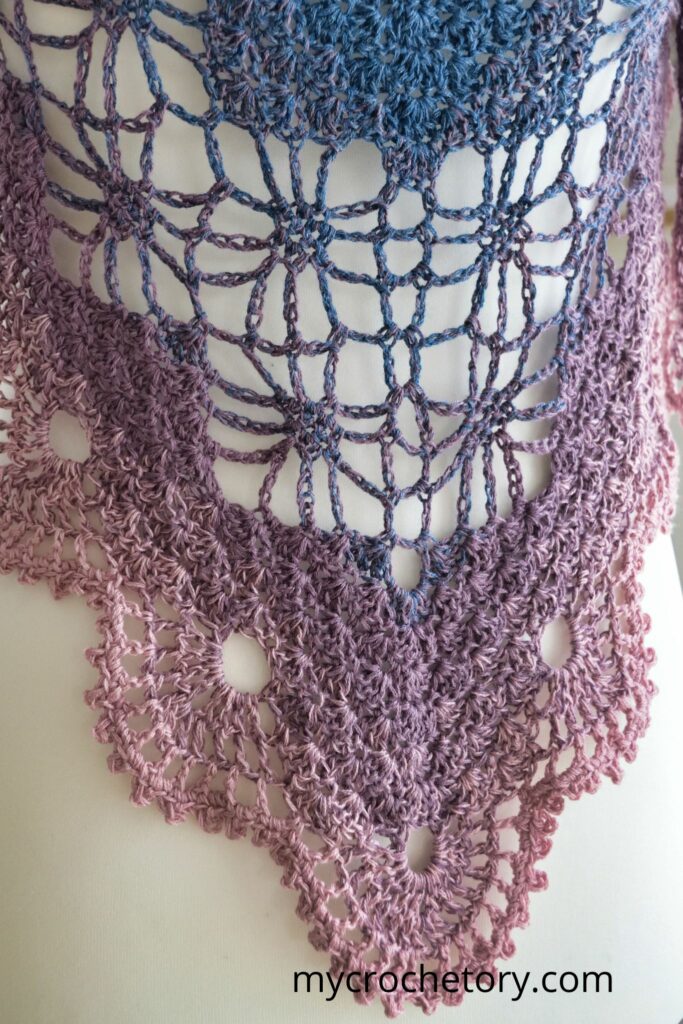 Detailed edging of Arys Shawl, part of the Diagram Triangle Crochet Shawl Pattern.