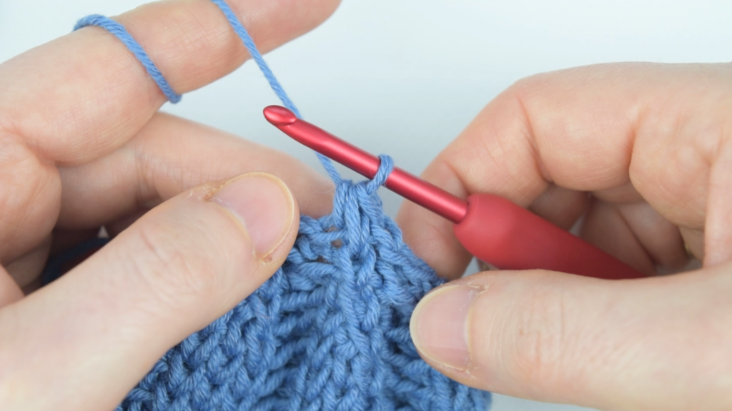 Completed decrease stitch during the chunky crochet hat pattern tutorial.
