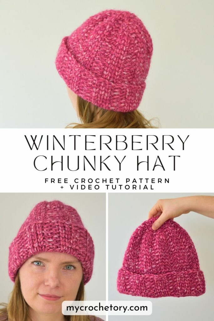 Winterberry Chunky Crochet Hat collage with free pattern and video tutorial text.