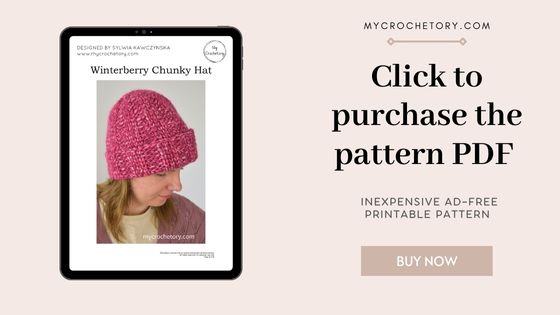 Tablet display of chunky crochet hat pattern PDF for sale.