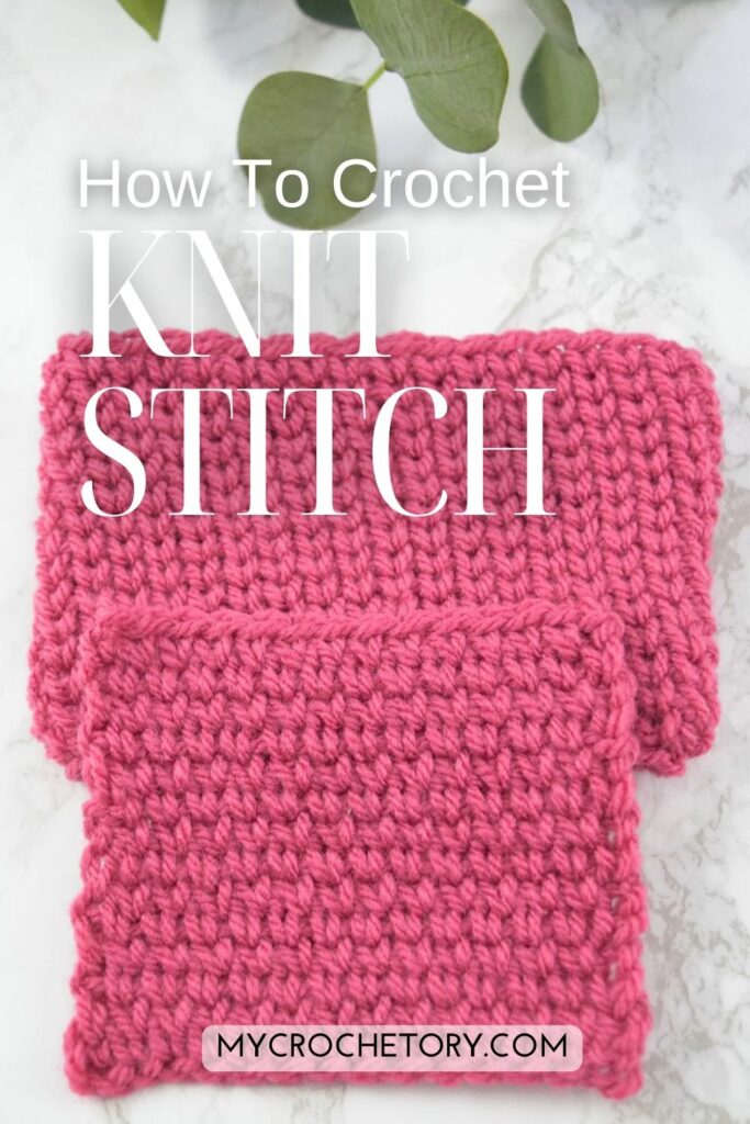 Two pink crochet swatches featuring the waistcoat stitch in rows and rounds, perfect for learning the knit stitch look.