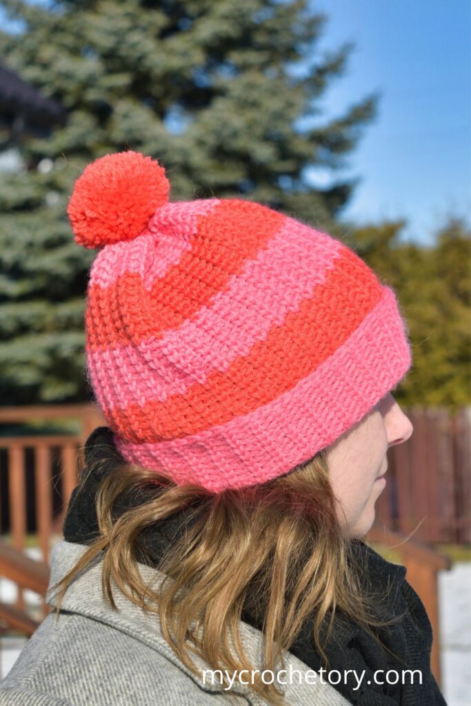 The perfect winter beanie! A fast crochet hat pattern with a soft, cozy brim and snug fit.