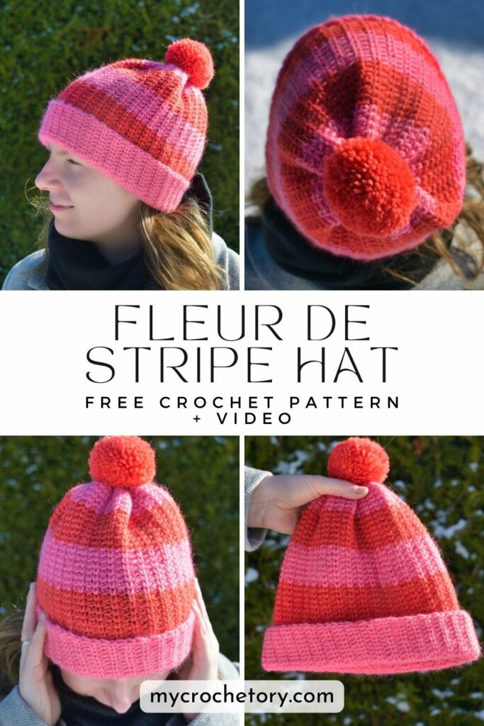 A must-make for hat lovers! The Fleur de Stripe Hat features a seamless folded brim and textured stripes, perfect for adding a stylish touch to your winter wardrobe. 🧵✨ #crochetbeanie #handmadehat #crochetaddict
