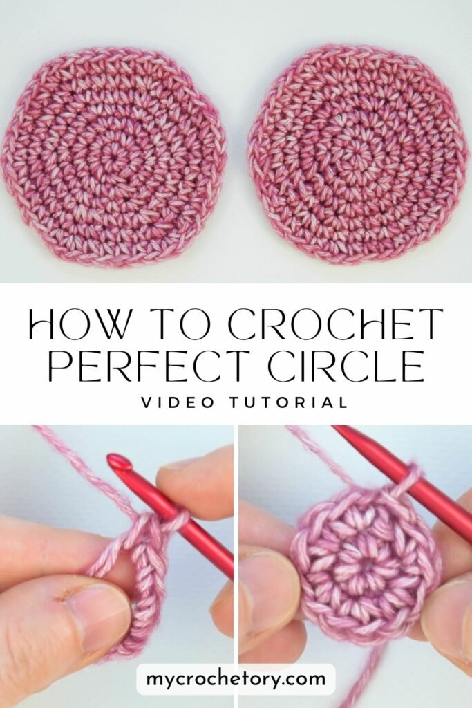 Step by step tutorial on how to crochet a perfect circle with even increases and flat results for beginners