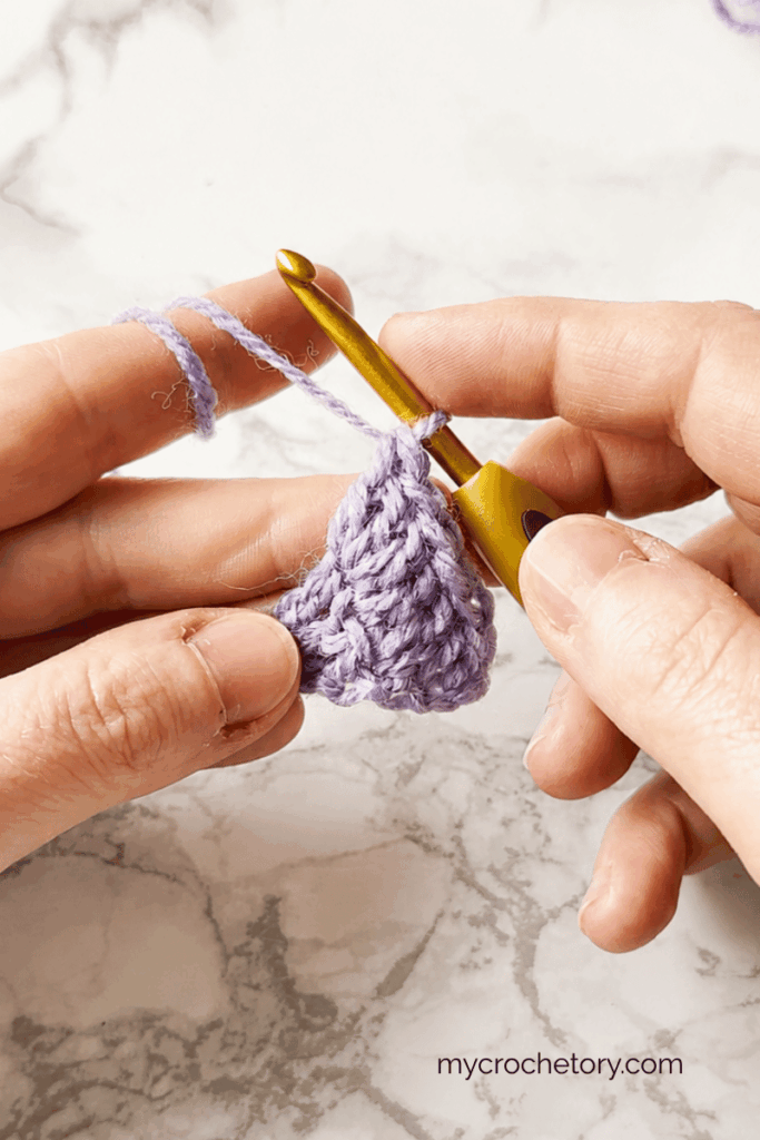 How to crochet a bottom up triangle shawl step by step using double crochet stitches