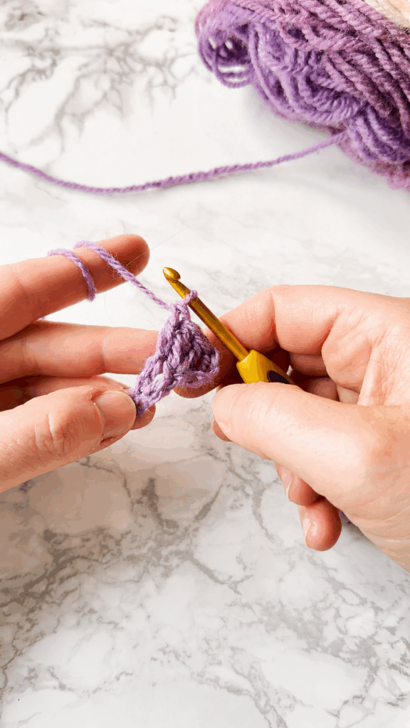Increasing a tip to tip crochet shawl toward the center row step by step