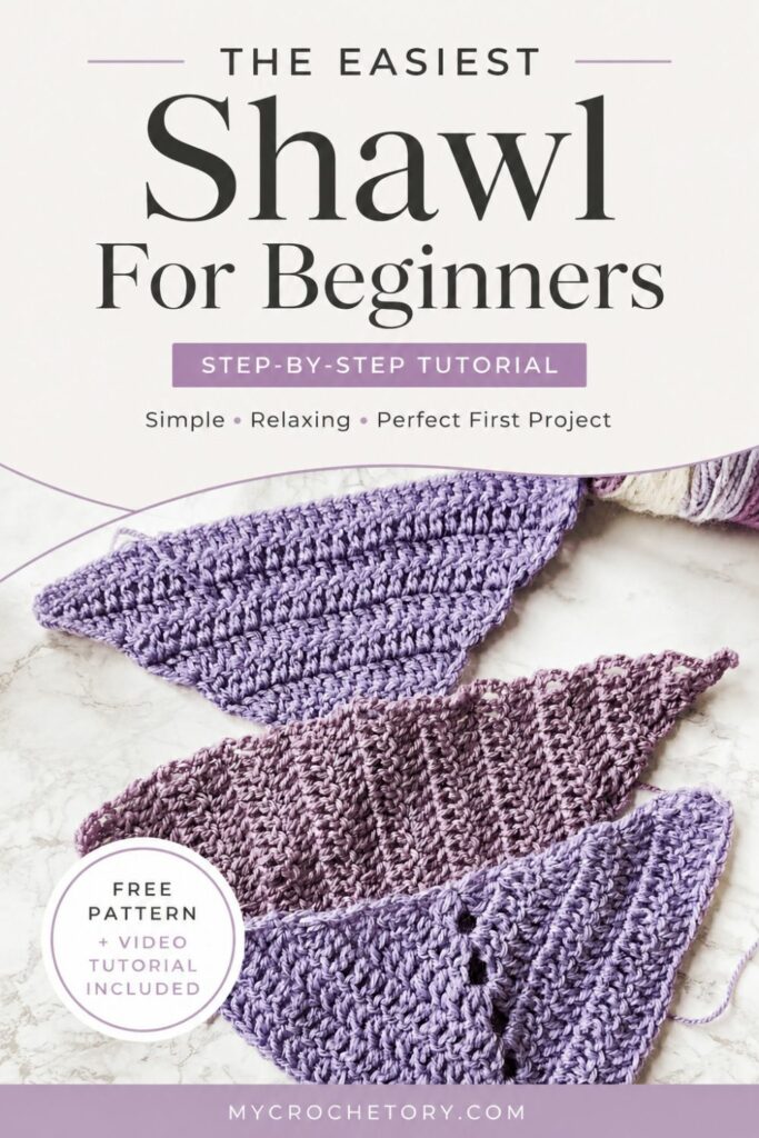 Easy crochet shawl for beginners featuring three triangle shawl construction methods