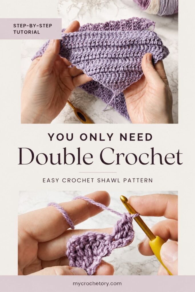 Bottom up triangle crochet shawl tutorial worked with basic double crochet stitches