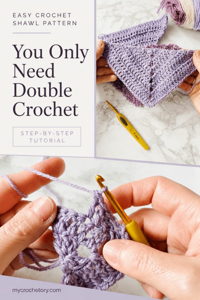 Top down triangle crochet shawl tutorial using double crochet stitches and a magic ring