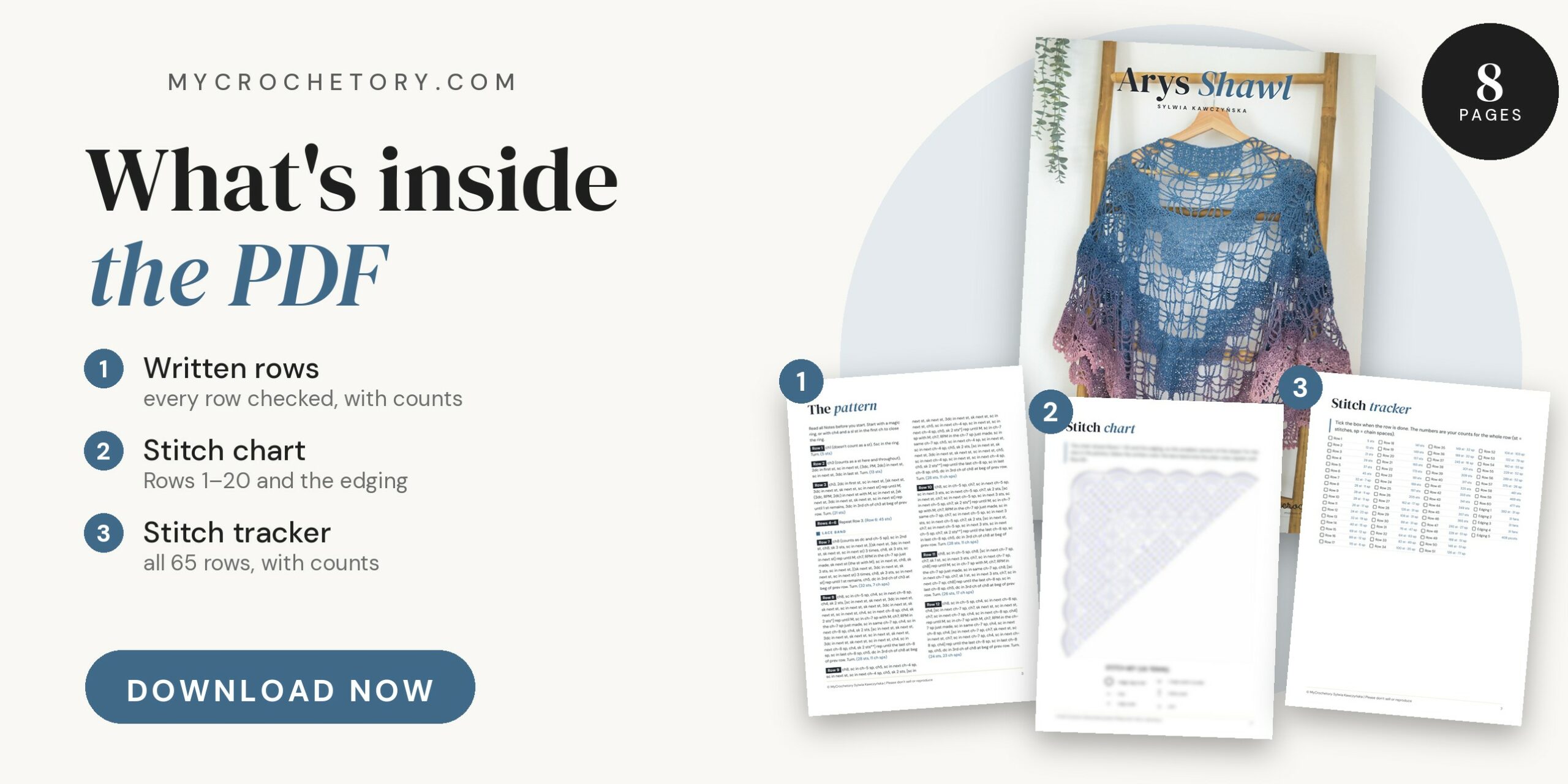 Arys Shawl crochet pattern PDF - what is inside