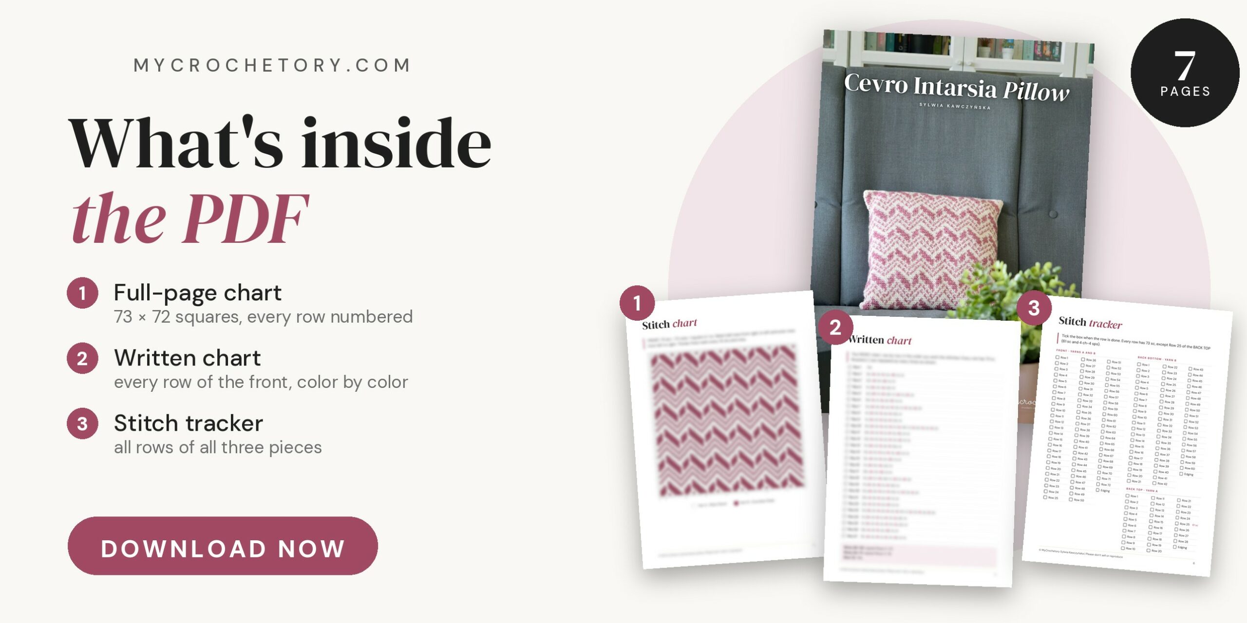 What's inside the Cevro Intarsia Pillow PDF pattern