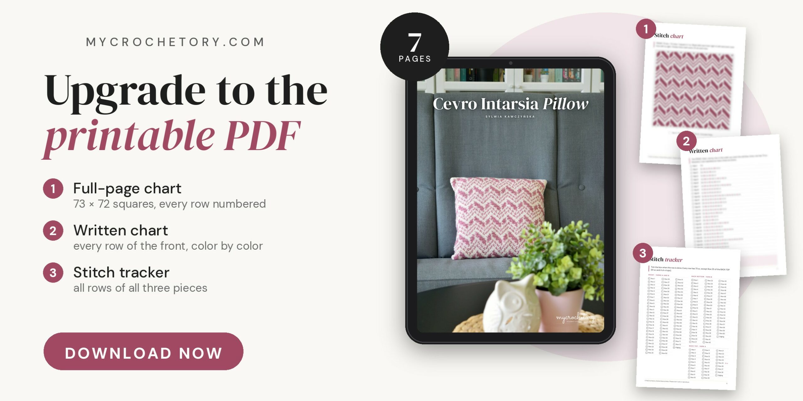 Upgrade to the printable Cevro Intarsia Pillow PDF pattern