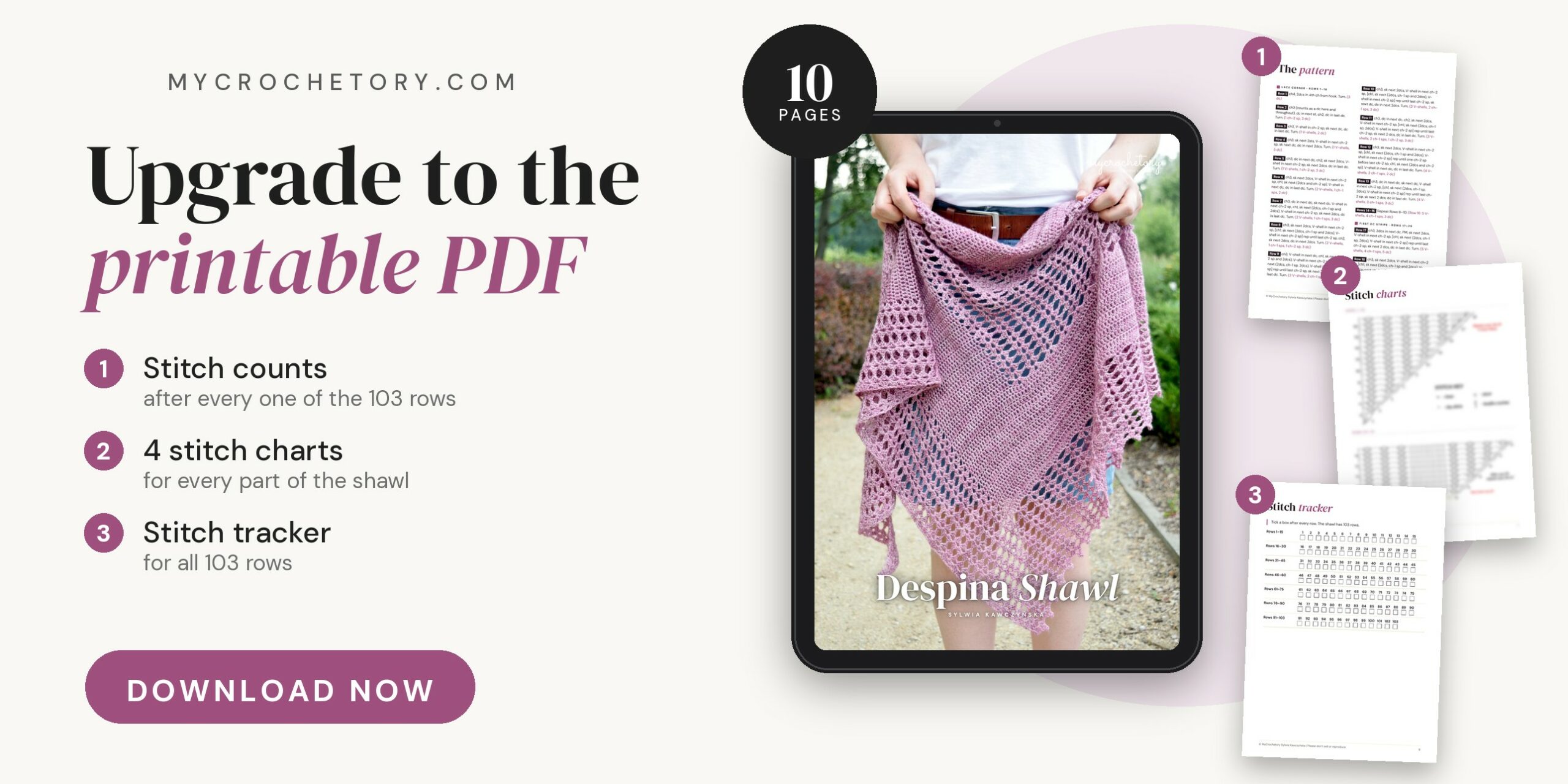 Despina Shawl PDF pattern page with stitch chart