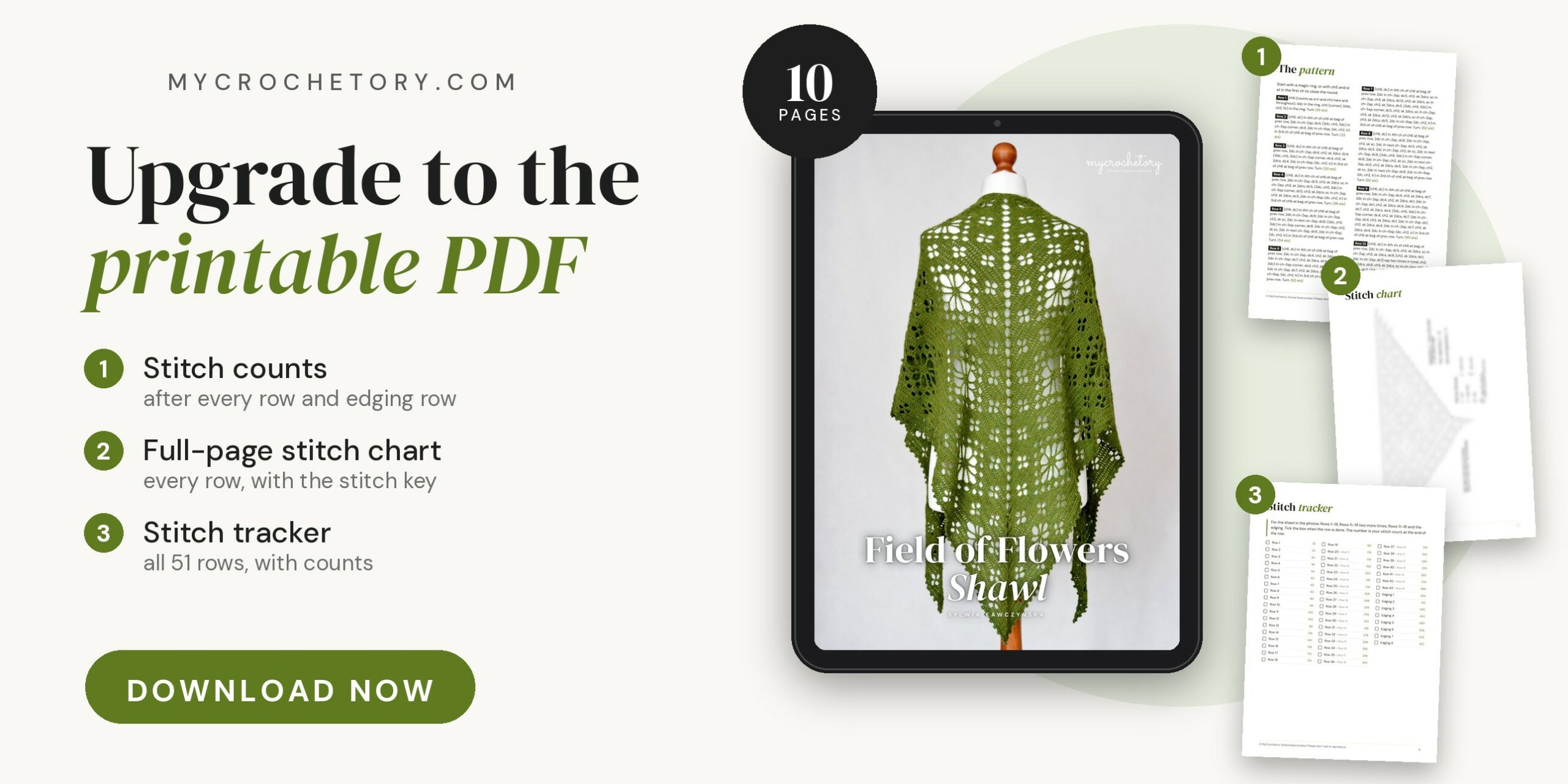 Upgrade to the printable Field of Flowers Shawl PDF pattern