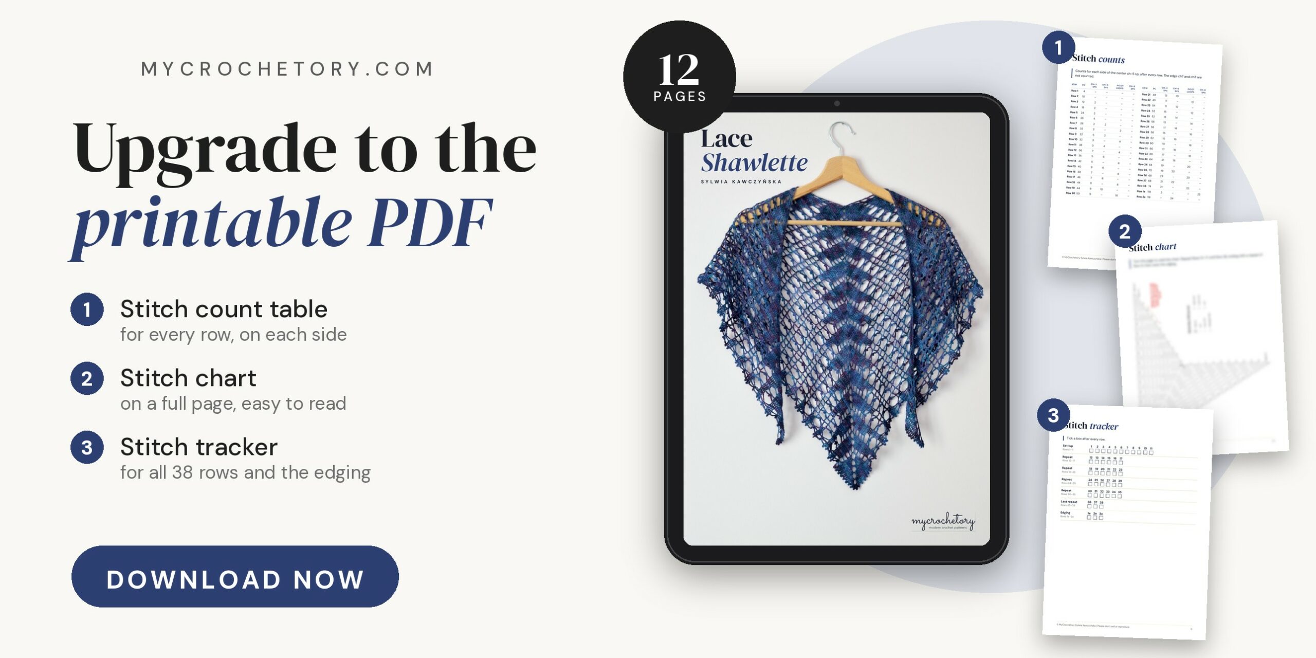 Lace Shawlette PDF pattern shown on a tablet