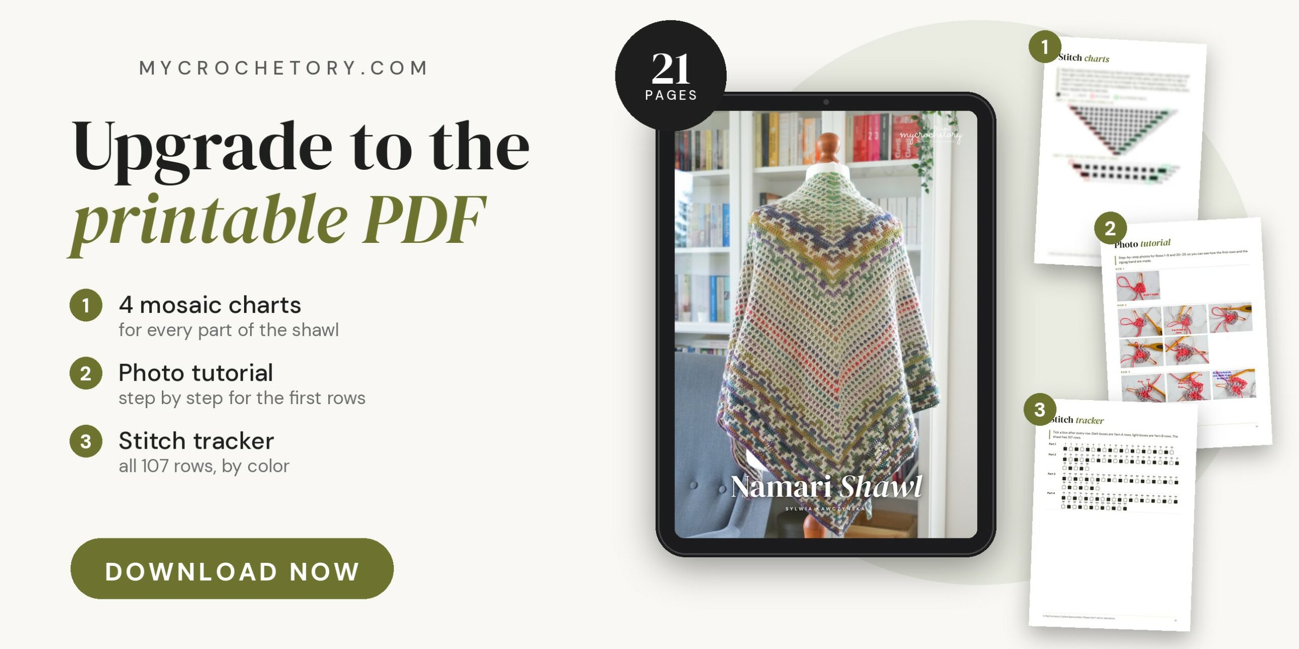 Upgrade to the printable Namari Mosaic Shawl PDF pattern