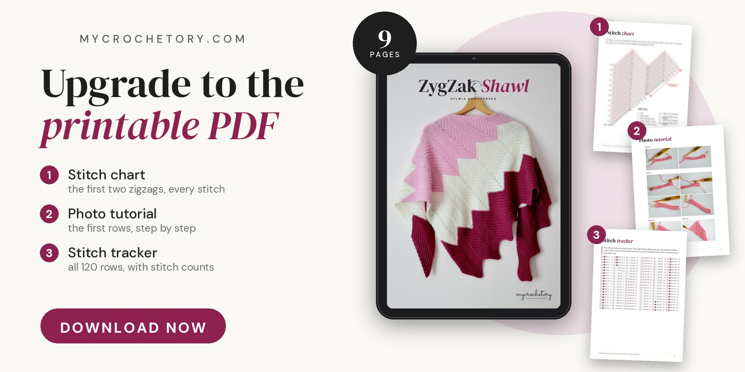 Upgrade to the printable ZygZak Shawl PDF pattern