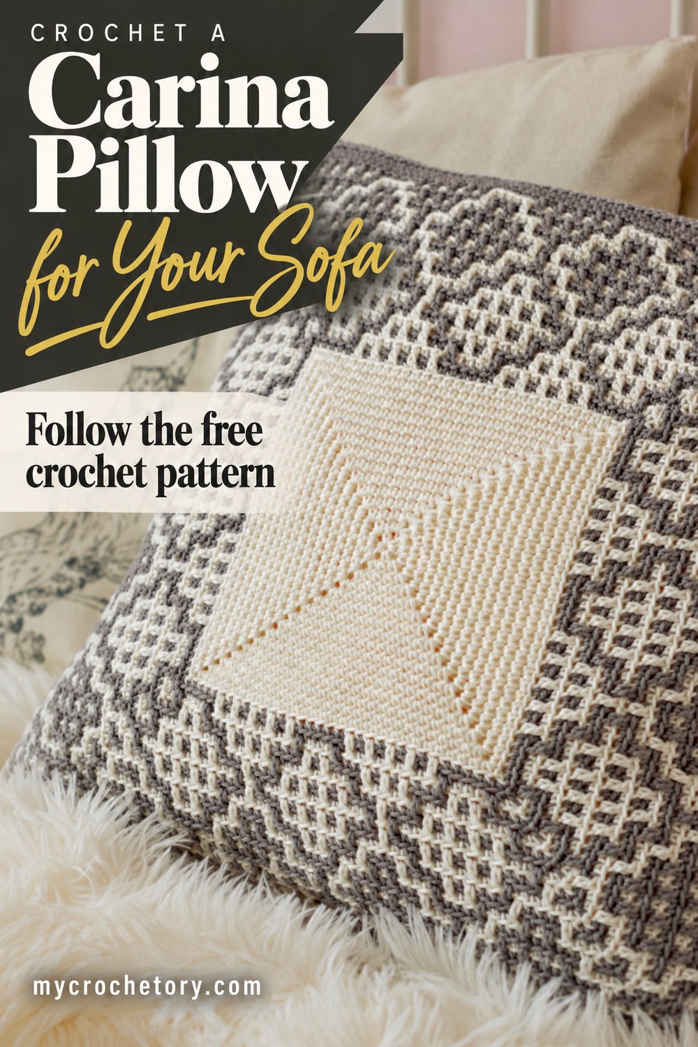 Carina crochet square pillow pin, free mosaic crochet pillow pattern