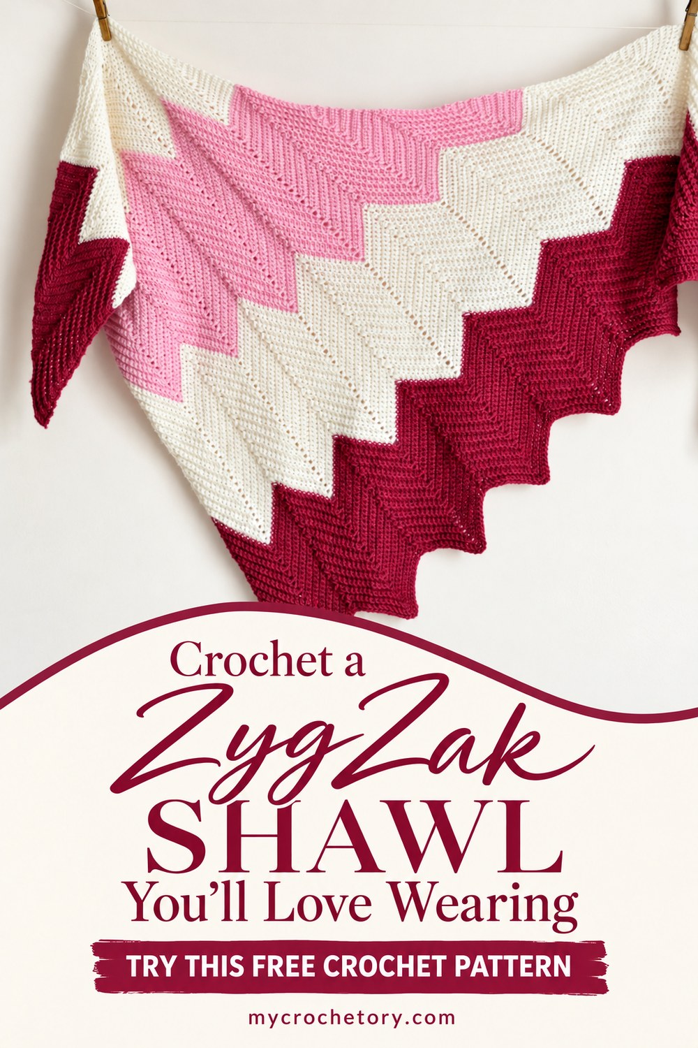 Chevron shawl pin: ZygZak Shawl free crochet pattern