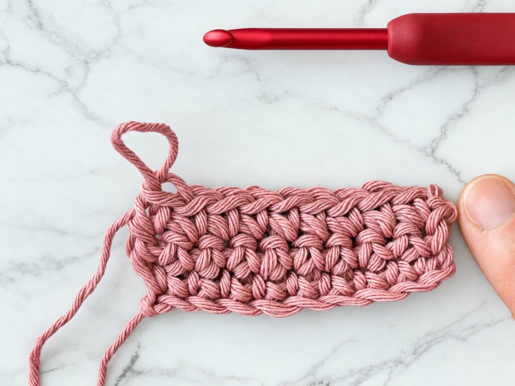 Small square of single crochet, 3 rows tall