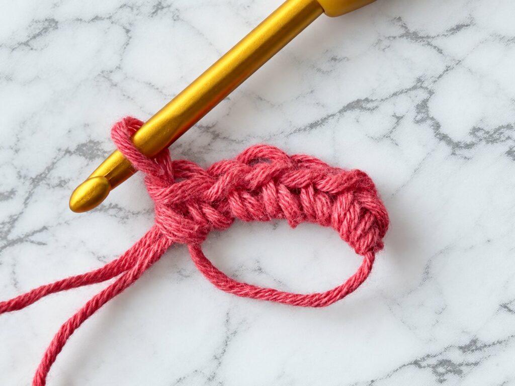 Magic ring with 6 single crochet, before pulling it closed