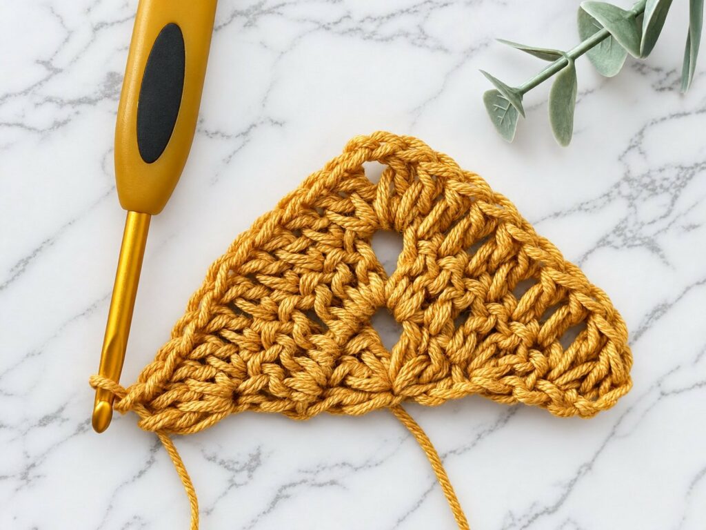 Small crochet triangle shawl, 3 rows of double crochet