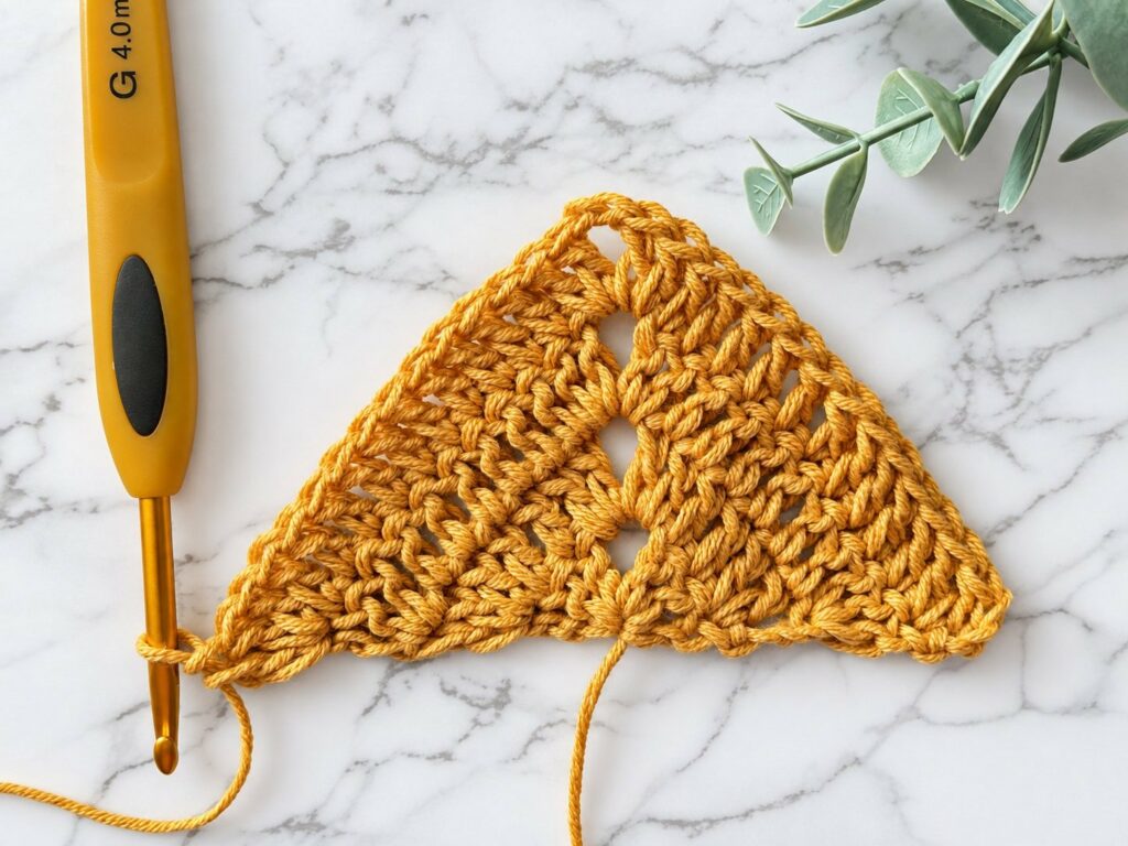 Crochet triangle shawl with 4 rows done