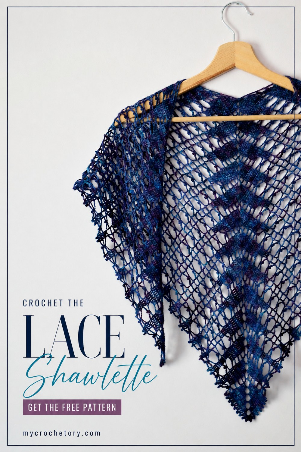 Light, lacy and easy to wear Lace Shawlette pin with the navy shawlette on a mannequin