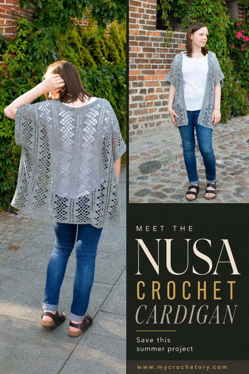 Nusa lightweight crochet cardigan, a free summer crochet pattern with open lace and short sleeves