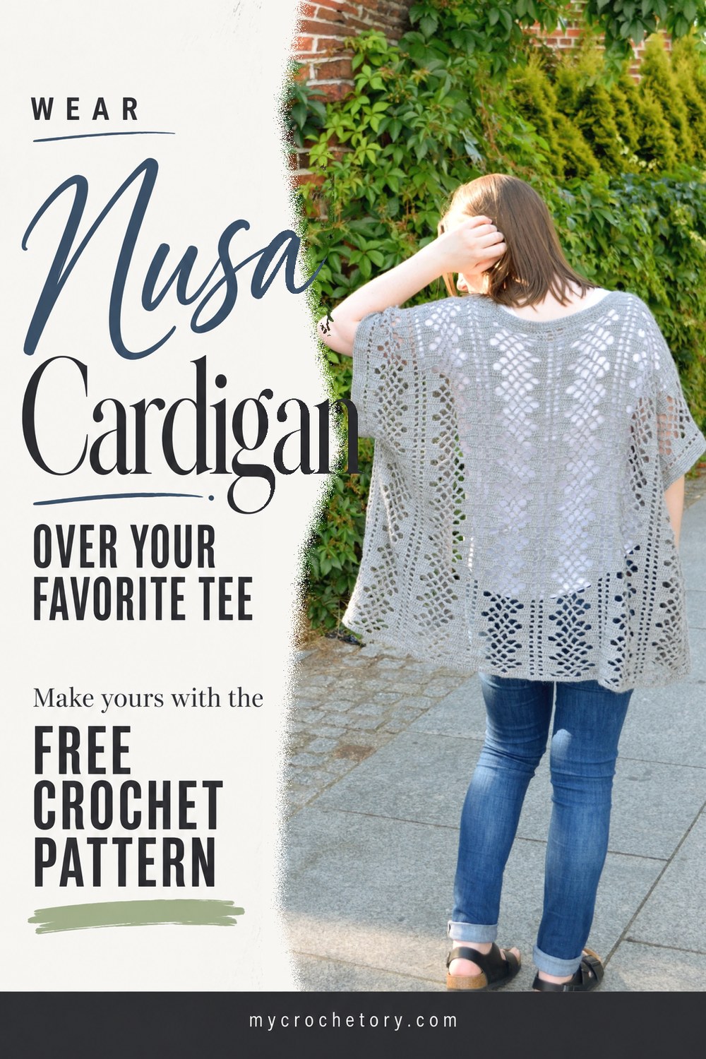 Lightweight crochet cardigan free pattern pin, the Nusa Cardigan for summer